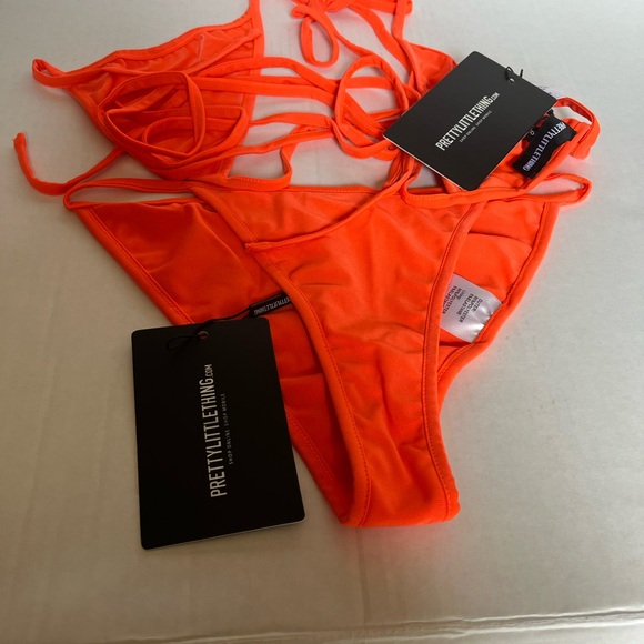 PrettyLittleThing - NWT - Ava Bright Orange multi Strap Bikini Set - Size 8 - Picture 1 of 2